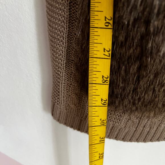 Brown Fur Trim Cable Knit Vest Boho Y2K 2000s Cottagecore Medium - Picture 5 of 6